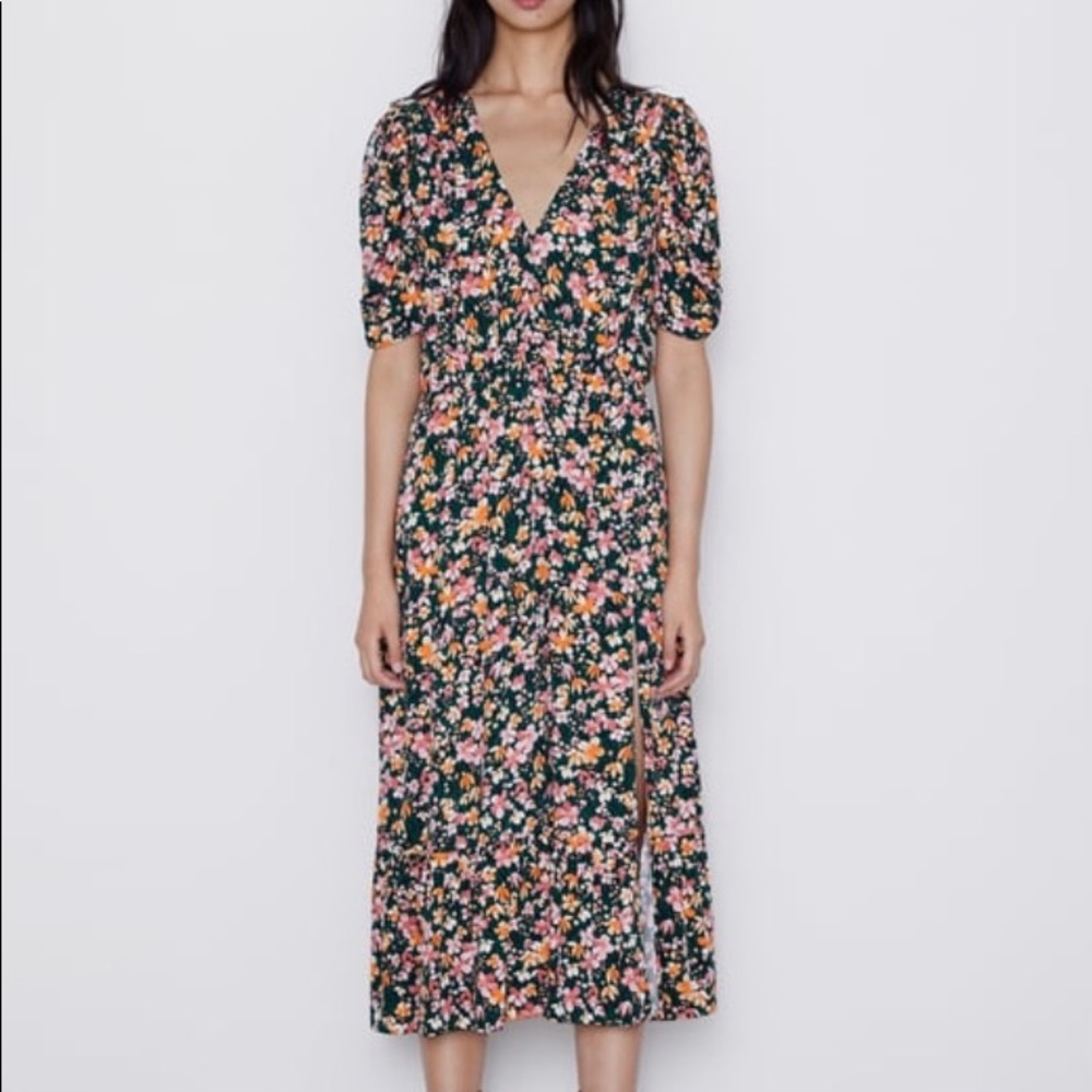 Zara midi floral dress with slit
